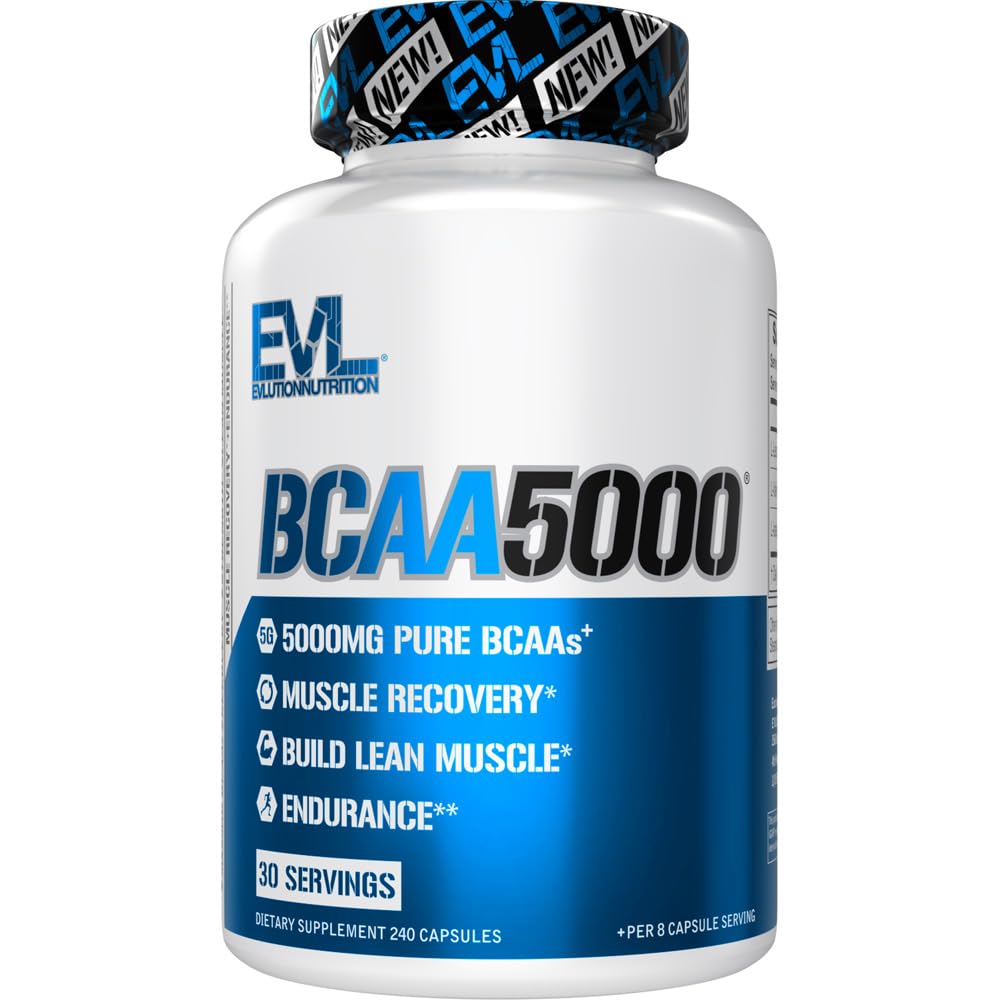 BCAAs Aminoácidos Suplemento para homens - EVL 2:1:1 5g BCAA Cápsulas para pós-treino Recuperação e Lean Muscle Builder para homens - BCAA5000 Branched Chain Aminoácidos Suplemento Nutricional - 30 Servings