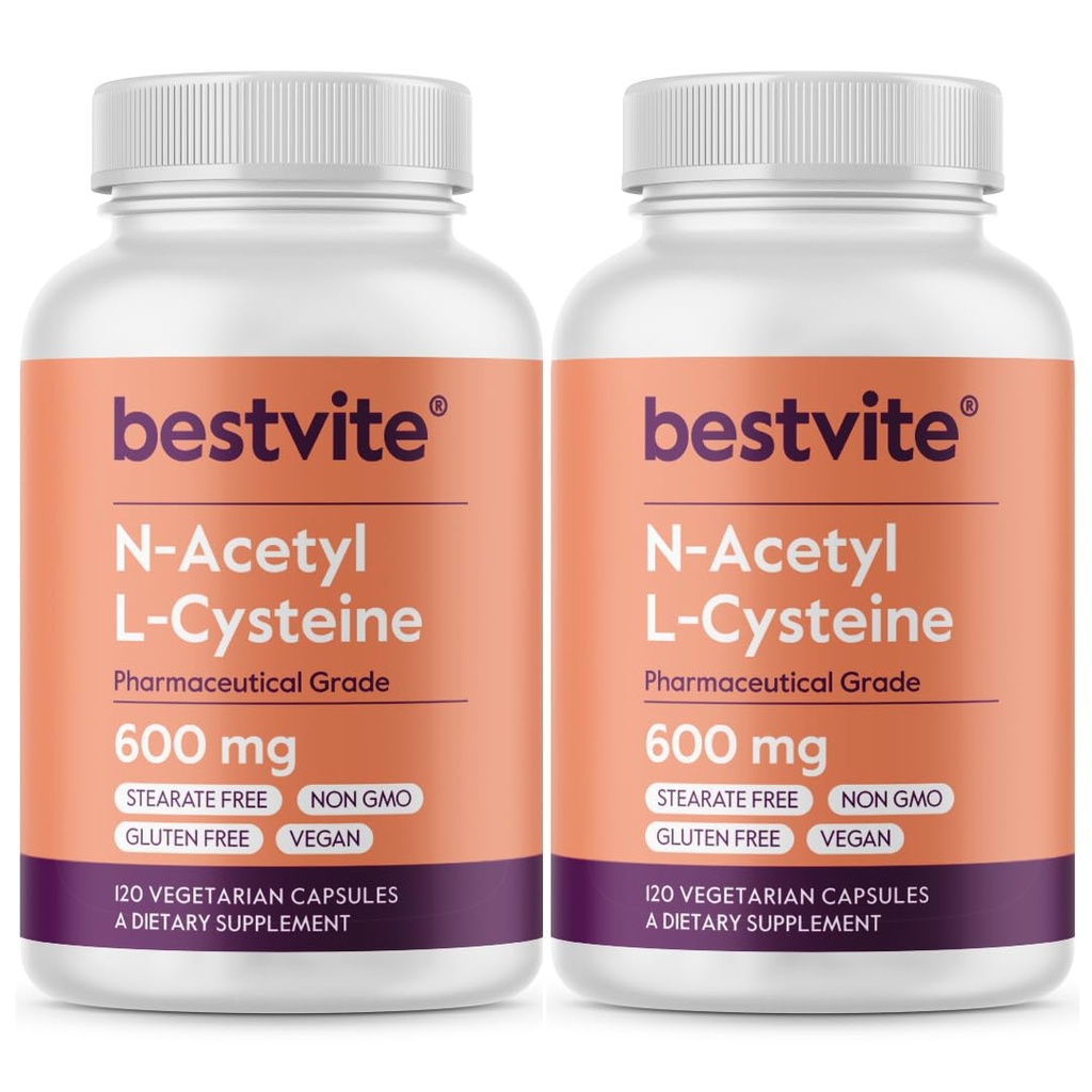 N-Acetil L-Cysteine 600mg (NAC) (120 cápsulas vegetarianas) (120 x 2) - Sem estearatos - Vegan - Sem enchimento - Sem sílica - Sem gelatina - Sem glúten - Não OGM