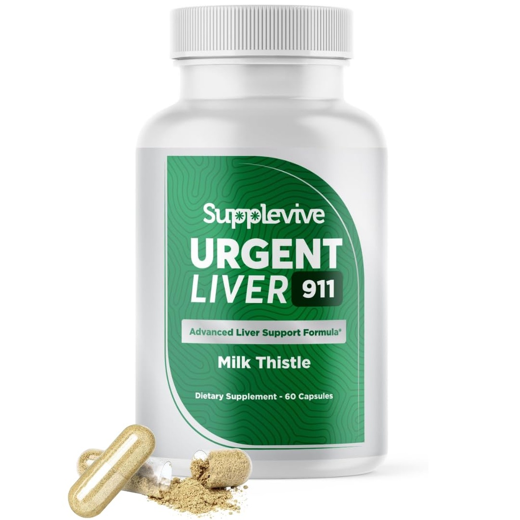 Supplevive Urgent Liver 911 Herbal Liver Support Supplement Liver Cleanse Detox & Repair Formula with Milk Thistle Silymarin Dandelion Root and Artichoke Extract for Liver Health, 60 Capsules (1)