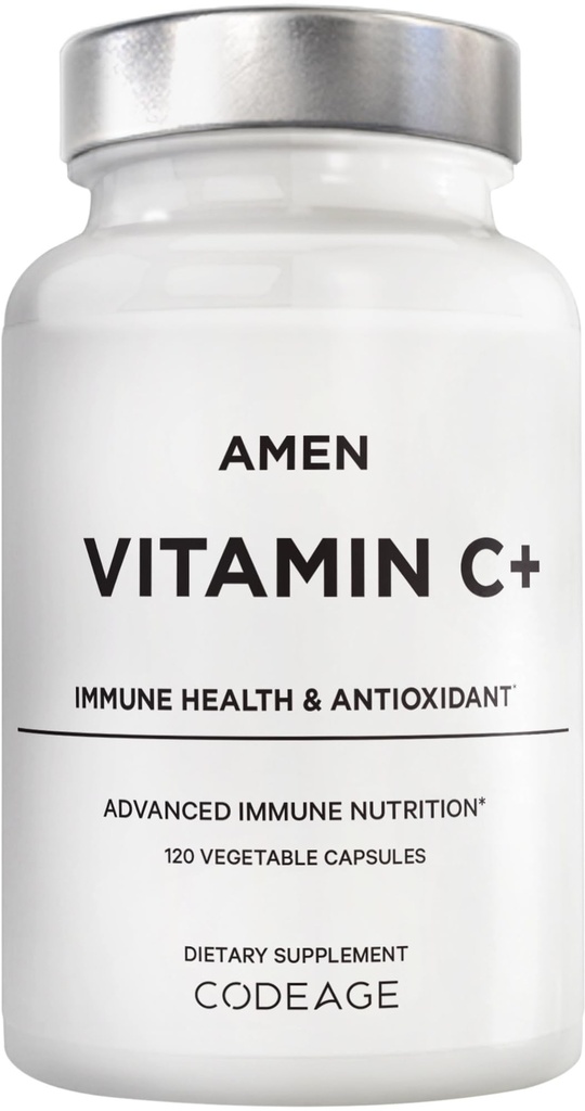 Amen Suplemento de vitamina C+ com zinco, Bioflavonóides, Quercetin, Rosa HIPS, Elderberry – Vegan, Não-GMO – 2 meses de fornecimento - 120 cápsulas