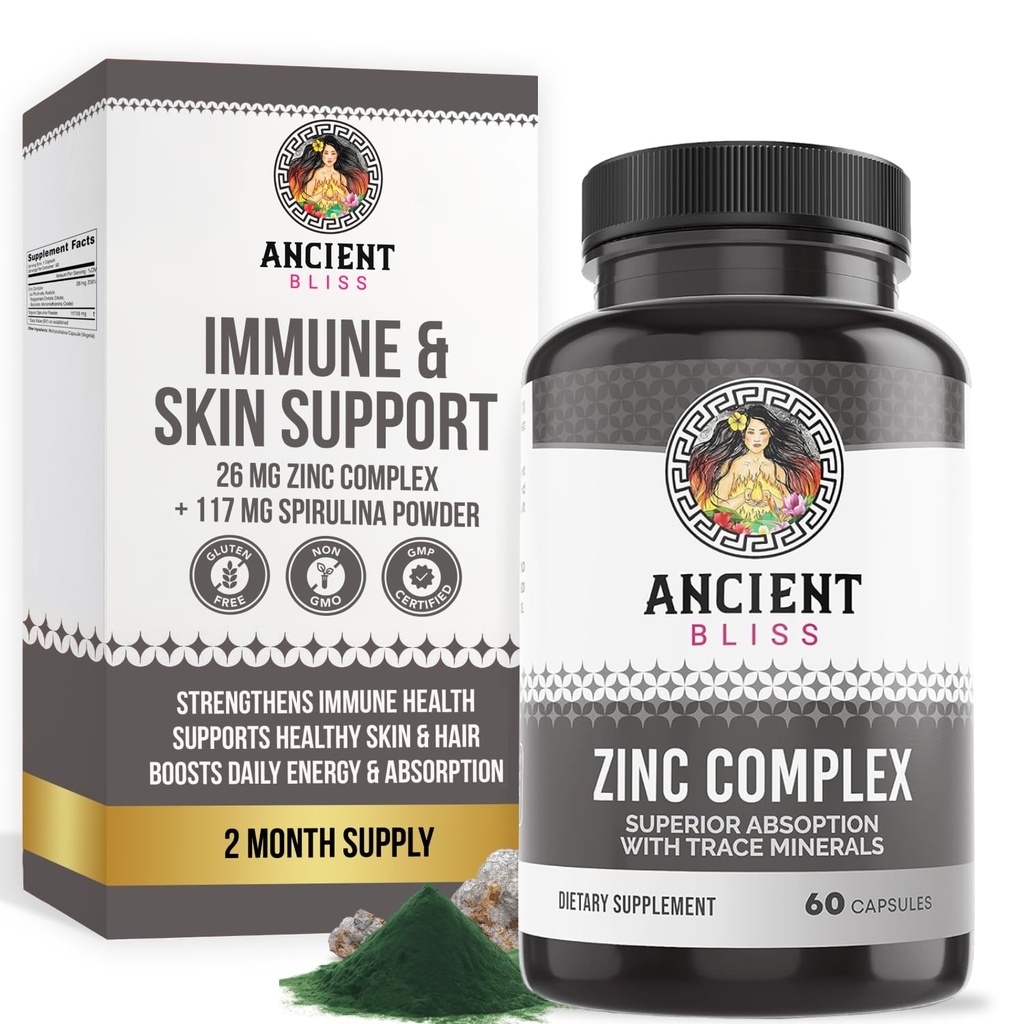 Cápsulas Complexo Zinco com Absorção Enhanced, Antioxidante e Imune Suplemento de Suporte, Suplemento Zinco para Homens e Mulheres por Bliss Antigo (60 Cápsulas)
