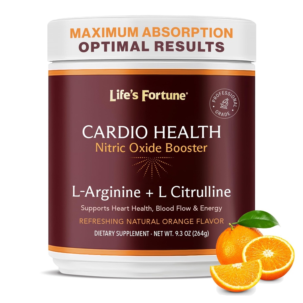Life's Fortune 5000mg L- Arginina Supplement Powder & 1000mg L-Citrulina, High Potence Nitric Oxide Health Booster, Endurance, Desempenho no treino, Natural Orange Flavor (20 Servings)