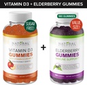 Pastilhas de vitamina D sem açúcar (60 chicletes) e chicletes de amora-velho (180 chicletes) – Pacote de suporte imune, Gelatina-livre, sem glúten, vegetariano, tudo natural, grande degustação