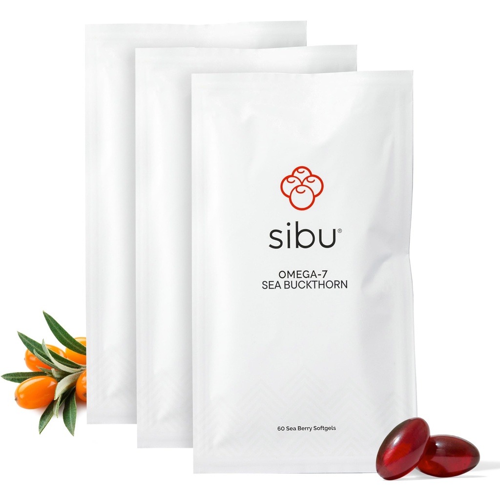 sibu Sea Buckthorn Omega-7 Softgels (90-Dia Refil Sachet) – Suplemento para a pele saudável, cabelo, unhas e secura