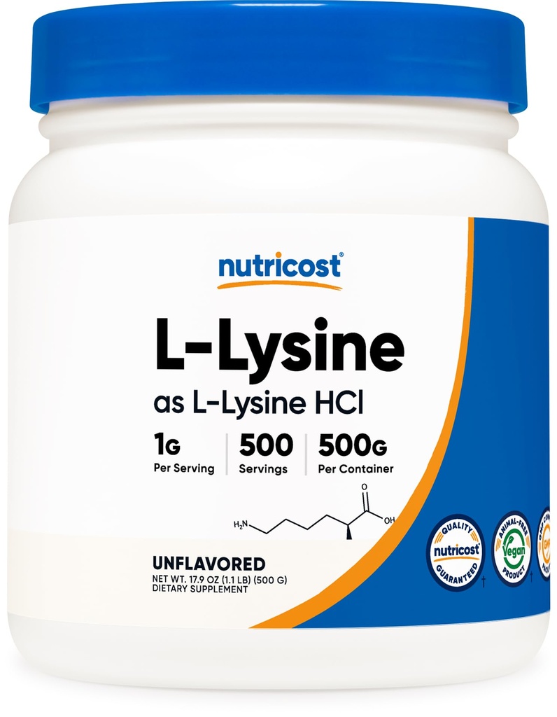 Nutricost L-Lysine Powder 500 Grams - L-Lysine puro, não-GMO, Gluten Free
