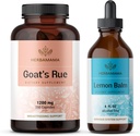 HERBAMAMA Goat's Rue and Lemon Balm Kit - Pacote de 1200 mg Cápsulas Rue de cabra & Lemon Balm Liquid Drops 4 fl oz - Vegan, Não-GMO, Açúcar & Álcool - 2 Pack