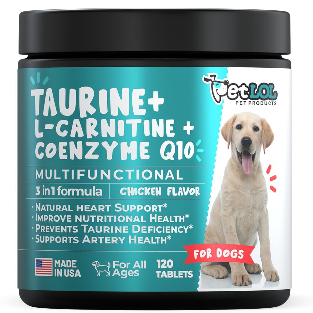 Suplemento de taurina para cães com L-Carnitina e Coenzima Q10 (CoQ10): Veto endossado para Coração Alargado (DCM), Insuficiência Cardíaca Congestiva, Deficiência de Taurina: 3-em-1
