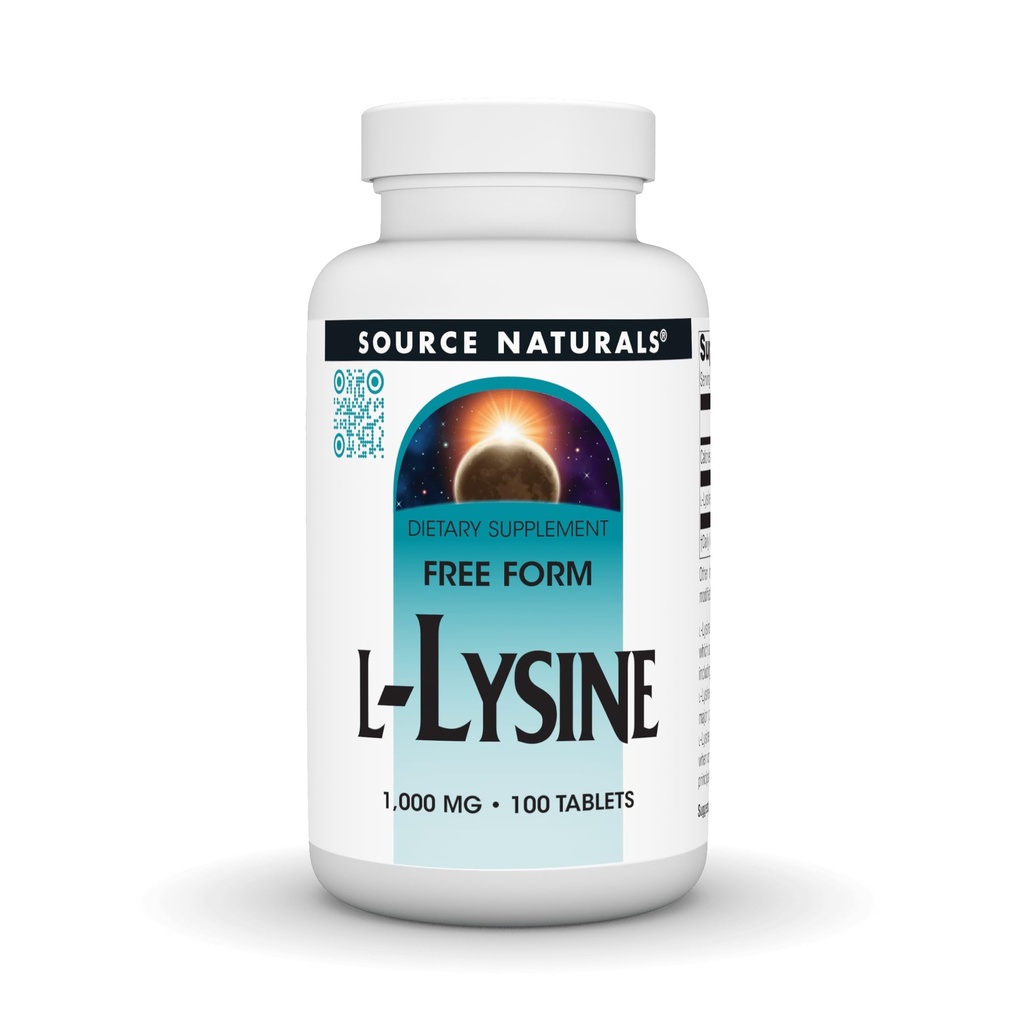 Fonte Naturals L-Lysine Formulário Livre, 1.000 mg - Suplemento Aminoácido Suporta Formação de Energia e Colágeno* - 100 Comprimidos