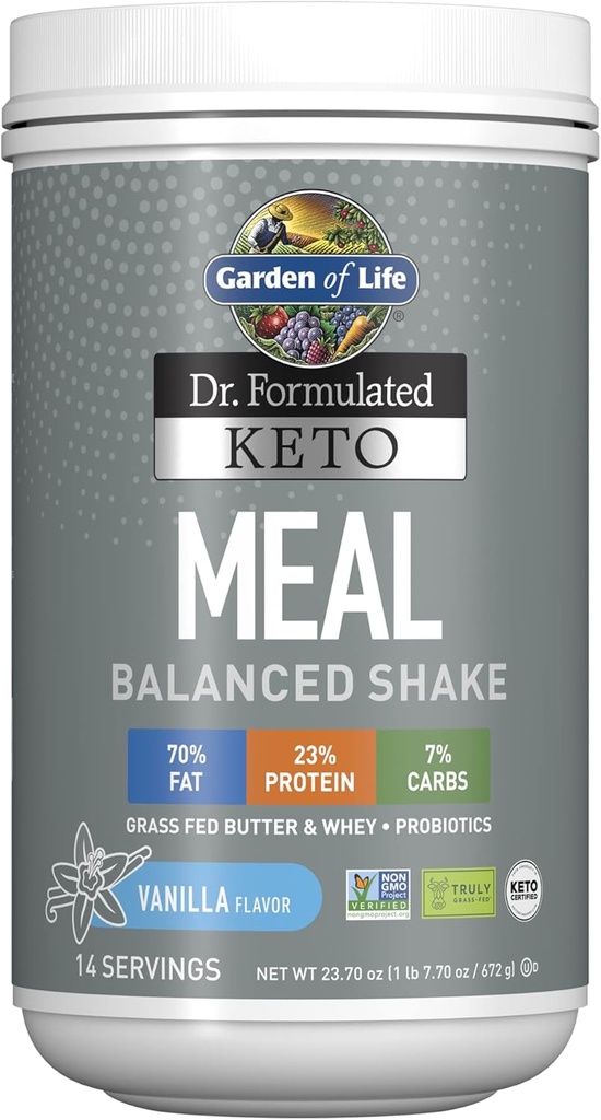 Jardim da vida Dr. Keto Formulado Refeição balanceado Shake - Vanilla em pó, 14 Servings, Verdadeiramente grama alimentado manteiga & Whey Protein plus Probióticos, Não-GMO, Sem glúten, Ketogenic, Paleo Refeição Substituição