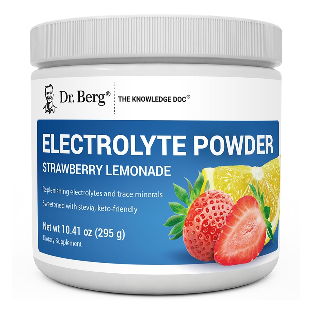 Dr. Berg Zero Sugar Hydration Keto Electrolyte Powder - Melhorado w / 1000 mg de Potássio & Real Rosa Himalaia Sal ( sal de mesa não) - Morango Limonada Hydration Drink Supplement - 50 Servings