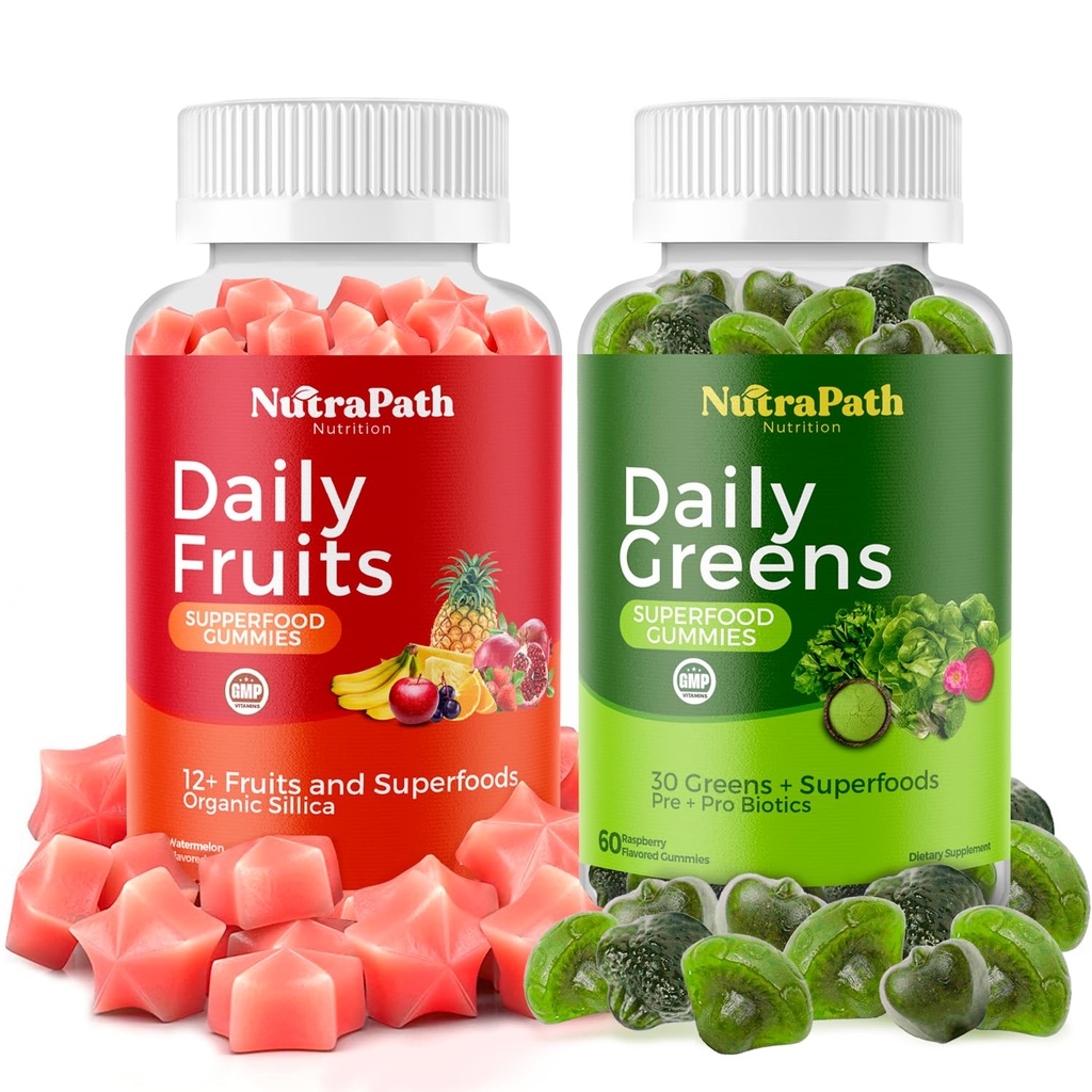 Frutas e legumes Superfood Gummies (120 Mastigas), 12+ Superfrutas e 30 vegetais, Frutas e ervas, Vitaminas de frutas e vegetais, Não-GMO, Baseada em pectina, Sem glúten