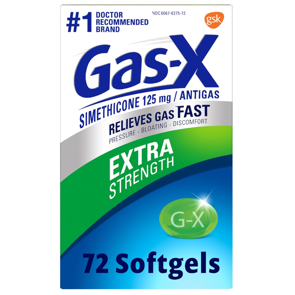 Alívio de gás extra de resistência Gas Softgels com Simethicone 125 mg para alívio de enchimento - 72 contagem