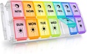 Organizador de comprimidos 2 vezes por dia, Fullicon Preenchimento rápido grande caixa de pílulas da PM da AM, Organizador de Medicina 7 dias, Casos diários de pílulas - Rainbow (Patente Registrado)