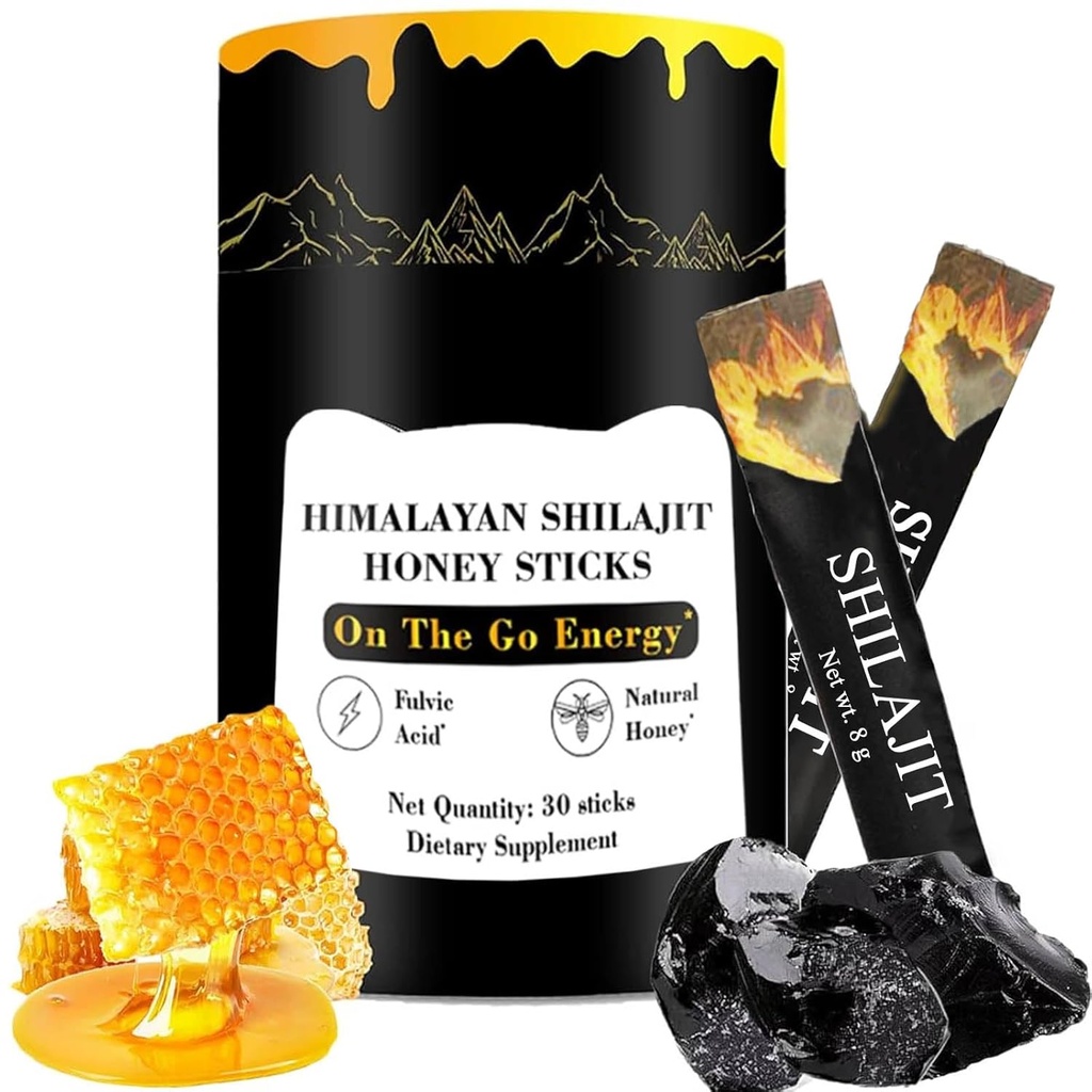 Shilajit Honey Sticks, Himalayan Shilajit Honey Sticks, Puro Himalayan Resin, Honey & Saffron, 30 Alta Absorção Sticks para energia, força e suporte cognitivo