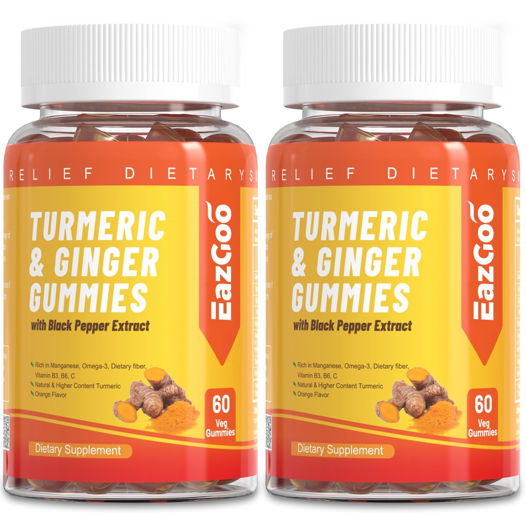 Gummies de curcumina açafrão 500mg para adultos, com pimenta preta, raiz de gengibre, vitamina C, gomas de fruta de baixo açúcar, sabor laranja - 120 Condes