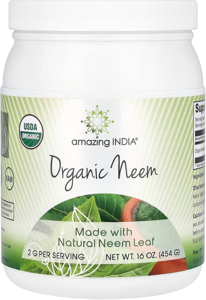Incrível Índia USDA Certified Organic Neem Powder (Non-GMO) 16 oz - Promove Purificação de Sangue, Imunidade Saudável e Pele Saudável