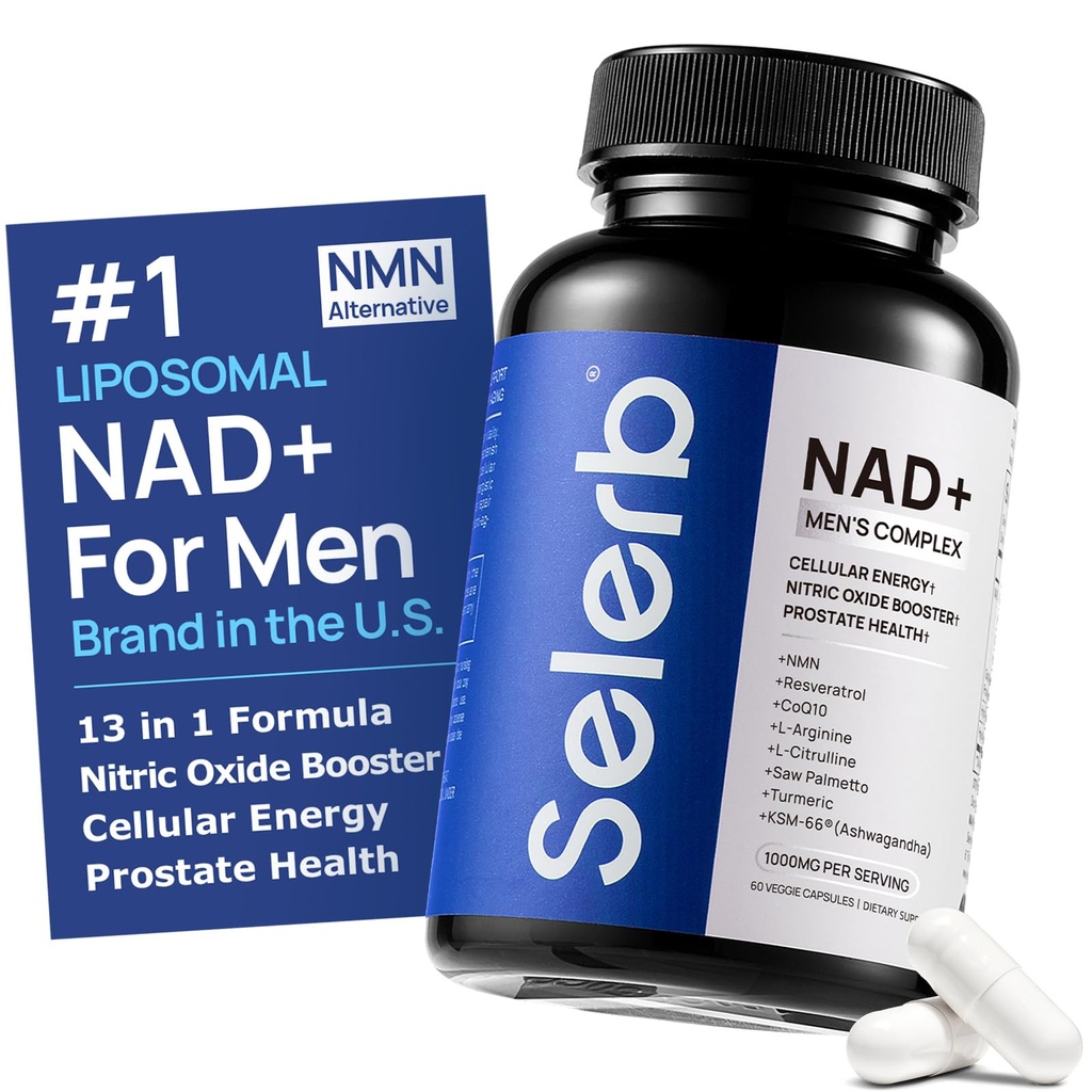 NAD+ Suplementos para homens – Suplementos de Saúde de Próstata de Óxido Nítrico para homens com Resveratrol, CoQ10, L Citrulina e Licopeno para Envelhecimento, Estamina e Suporte de Energia Celular 60 Cápsulas