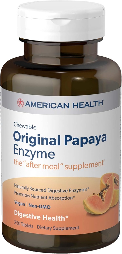 American Health Products - Enzima original de mamão, 250 comprimidos mastigáveis