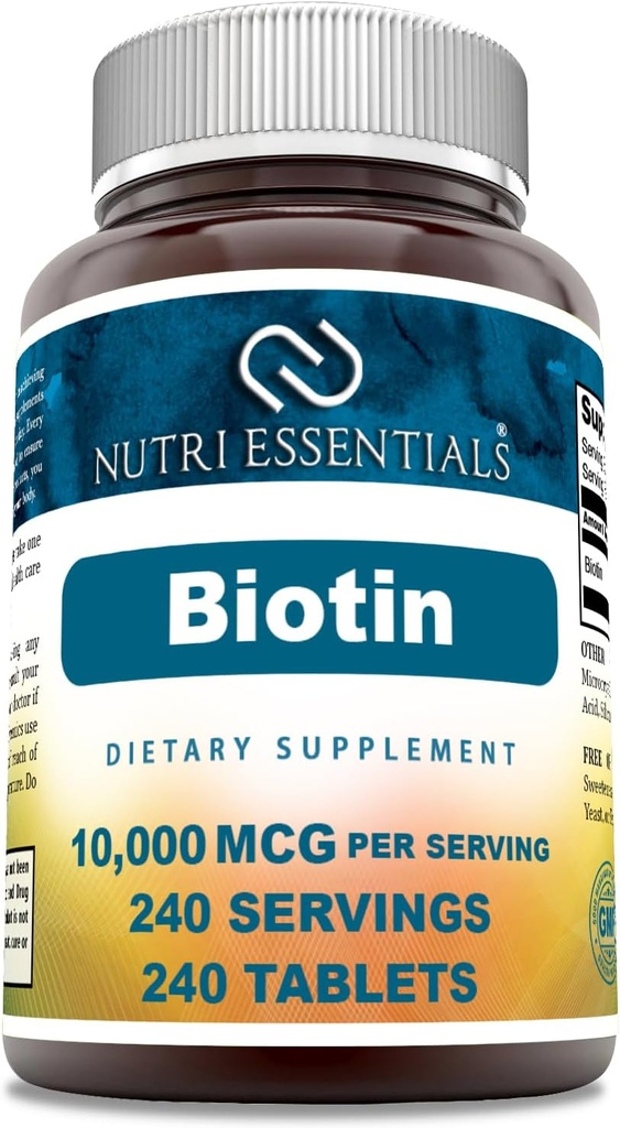 Biotina (Vitamina B7) 10 000 mcg Suplemento 240 Comprimidos Não-GMO