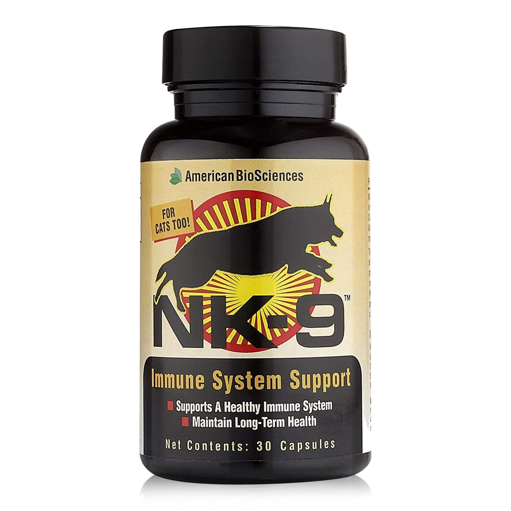 American BioSciences NK-9, Suplemento AHCC para Cães e Gatos - Suplemento dietético para apoiar o sistema imunológico - Feito para defesas imunitárias de animais de estimação - 30 Cápsulas, 250mg/cápsula