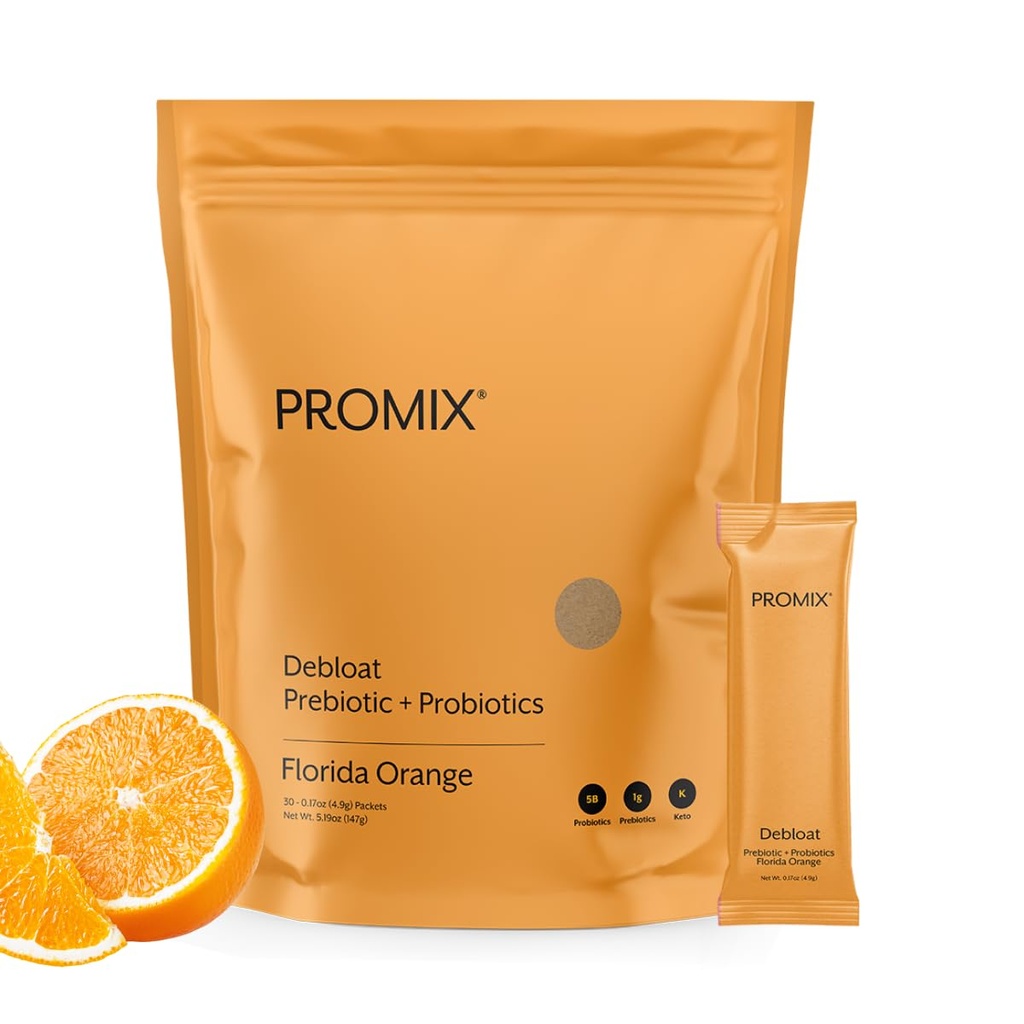 ProMix Nutrition Debloat Prebióticos e Probióticos com Baobab - Rico em Vitamina C, Bloating Relief, Imune Support - Laranja - 30 Servings (Pacote de 30)