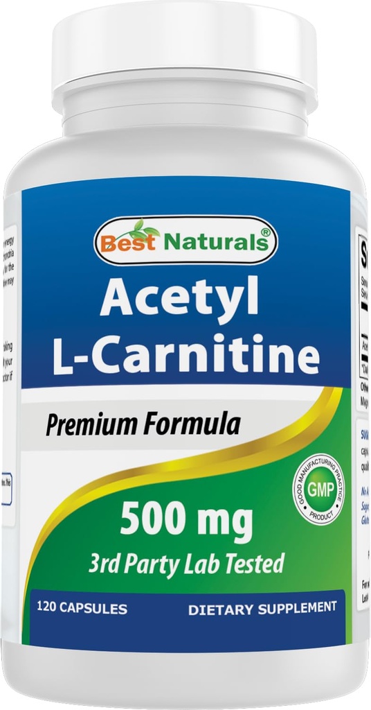 Best Naturals Acetil L-Carnitina (ALCAR) 500mg, 120 Cápsulas, 120 Servings - Non-GMO and Gluten Free, 1 Cápsula por Serving