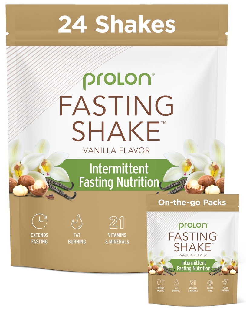 Prolon Intermitent Fasting Drink Mix □ Shake for Intermittent Fasting □ Vitaminas, Fibra, Proteína Baseada em Plantas □ Keto, Vegan, Gluten Free, Dairy Free □ Vanilla, 2x12 ct Bags (Total 24 Servings)