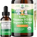 Naturezas Craft Kids Vitamina D3 K2 Drops - Vitamina D orgânica para crianças para ossos fortes e articulações - Bebês, bebês e crianças Imune Suporte gotas Suplemento líquido - frasco de 60 ml
