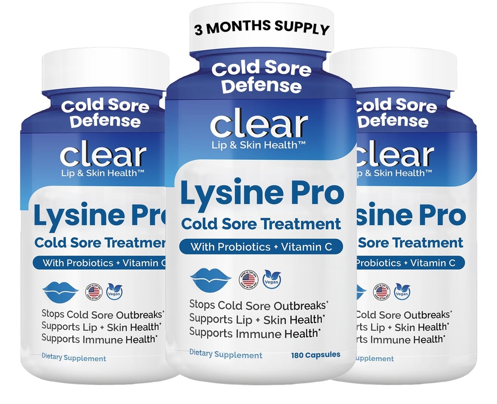 Lisina Tratamento de feridas frias para lábios – com Lactobacillus Rhamnosus, Acidophilus e Vitamina C – Suplemento de feridas frias para Lip & Skin Health, Imune Support & Prevention – 180 Cápsulas