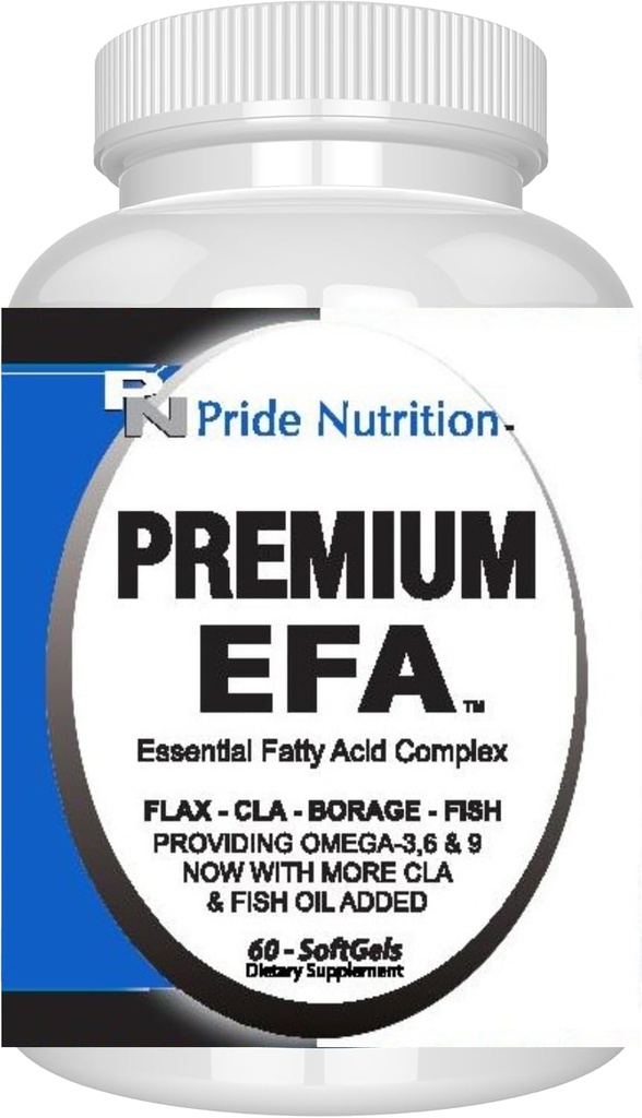 Pride Nutrition Premium EFA Omega 3-6-9 Suplemento para homens e mulheres 5 em 1 - EPA, DHA, GLA, ALA & CLA Ácidos Gordura Essencial com óleo de peixe - pílulas de Softgel