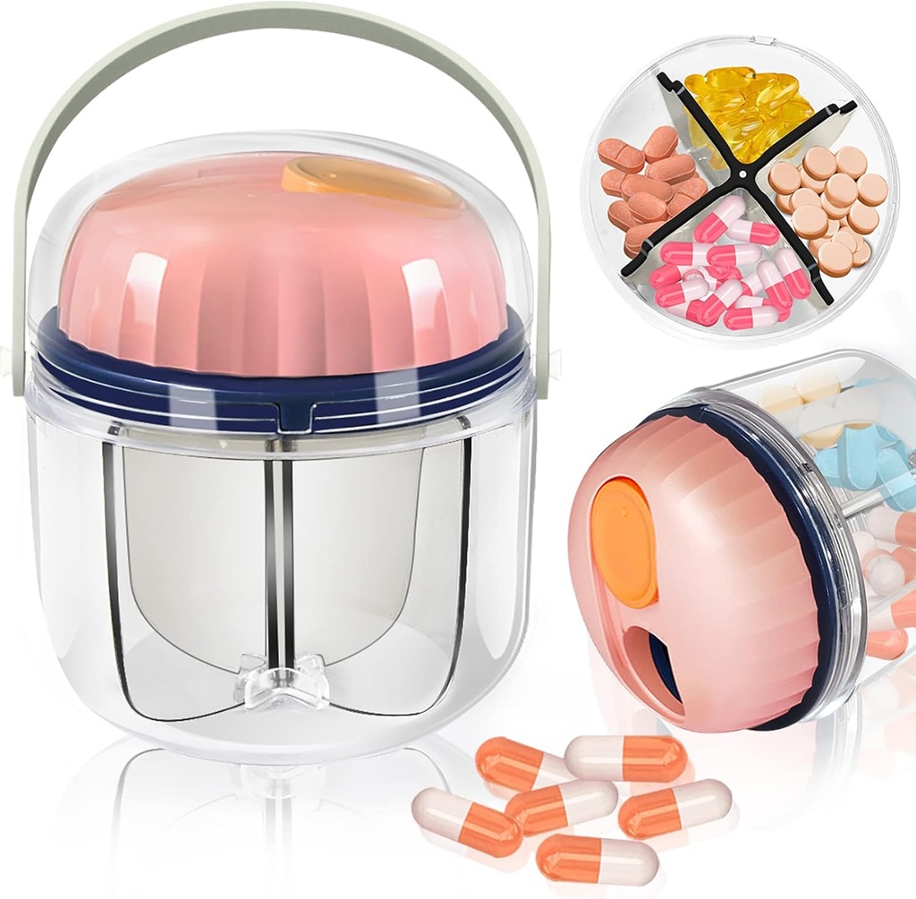 Caixa de pílulas portátil, GloDeals Organizador de comprimidos semanal 7-Dias de viagem Medicina Organizador BPA livre prova de umidade Recipiente de remédio portátil para vitaminas, Óleos de peixe, Suplementos (Pink-)