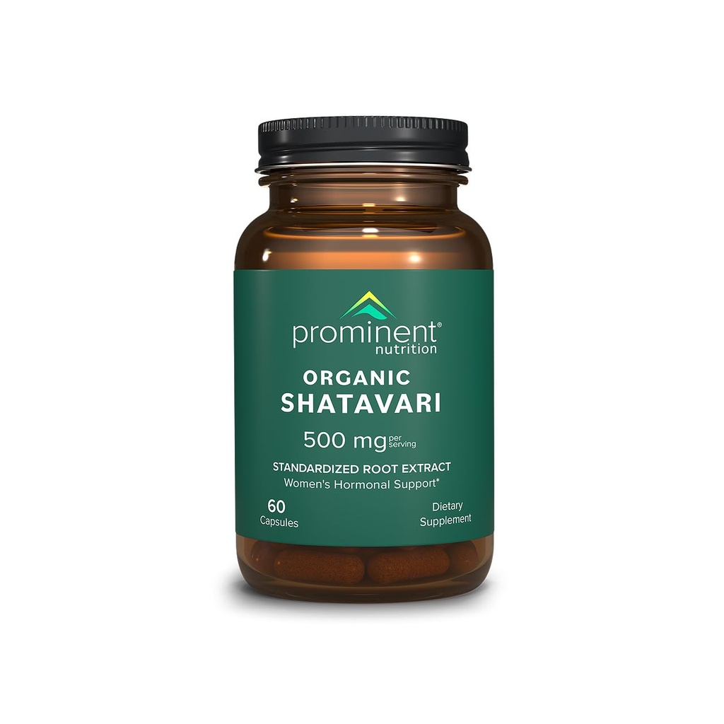 Cápsulas Orgânicas de Nutrição Prominente Shatavari, Suporte Hormônio para Mulheres, 500 mg, 60 Count, Extrato Padrão Root Formulado para a Saúde da Mulher - 1 Pack