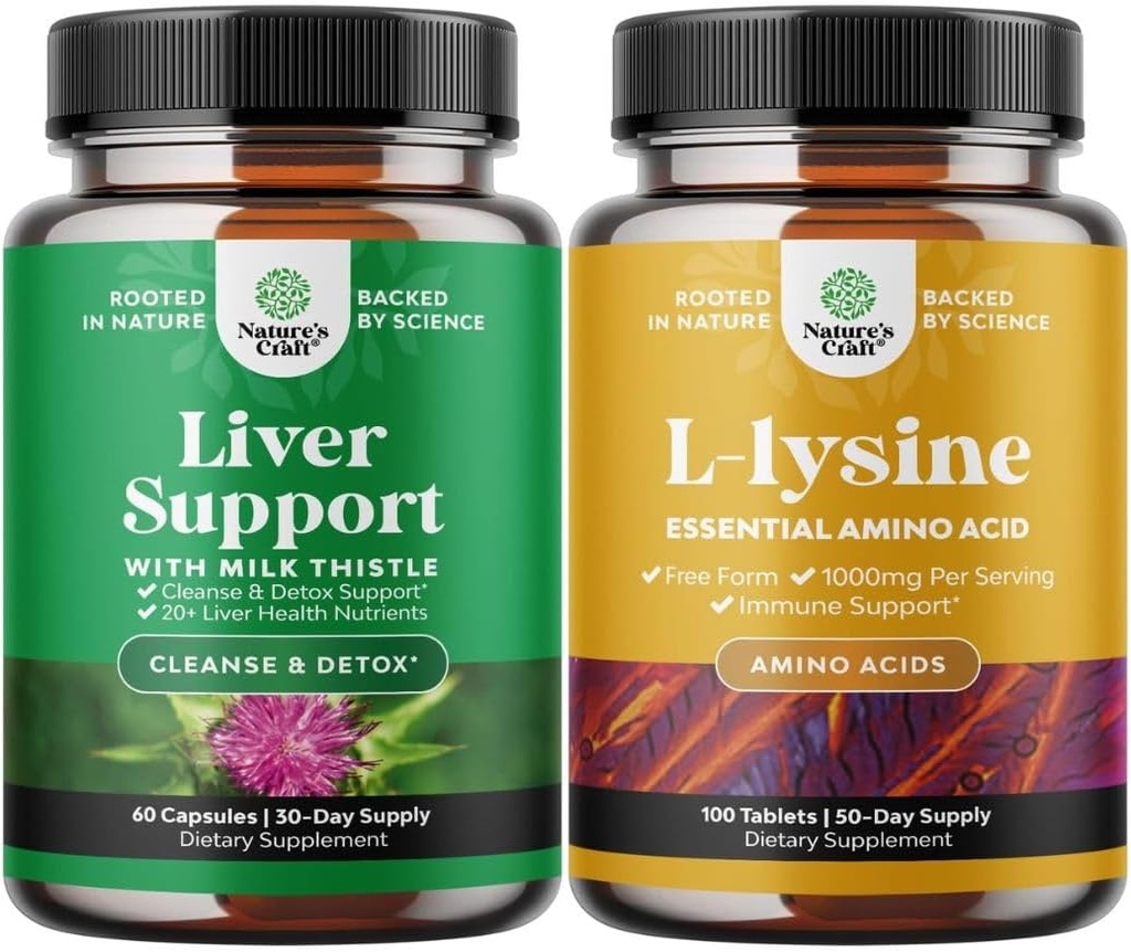 Suplemento de suporte de fígado de cardo de leite e L Lysina 1000mg Suplementos Nutricionais - Suplemento de fígado de ervas com cardo de leite de silimarina - L-lisina essencial Aminoácidos Suplemento