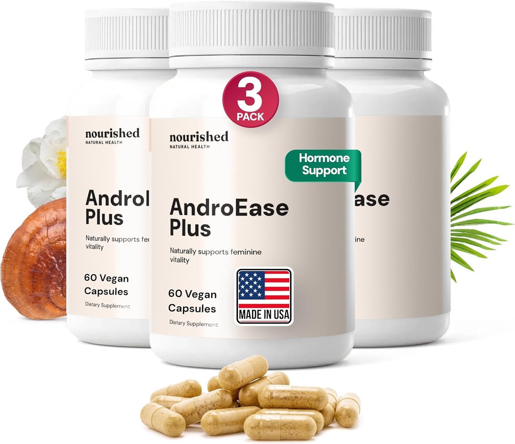 Nutrido AndroEase Plus - Suplemento de equilíbrio natural para mulheres - Fórmula Vegan com Zinco & Serra Palmetto - 180 Cápsulas para Bem-Estar & Vitalidade Diário - Made in USA