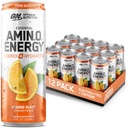 Optimum Nutrition Amino Energy Sparkling Hydration Drink, Eletrolitos, Cafeína, Aminoácidos, BCAAs, Livre de Açúcar, Laranja Blast, 12 Fl Oz, 12 Pack (Packaging May Vary)
