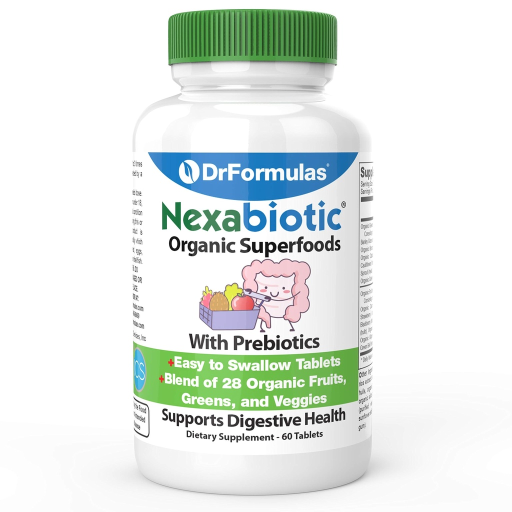 DrFormulas Fibra Prebiótica Orgânica para alívio da obstipação Tabs Superfood Nexabiótica para Saúde Digestiva Probiótica, 60 Comprimidos