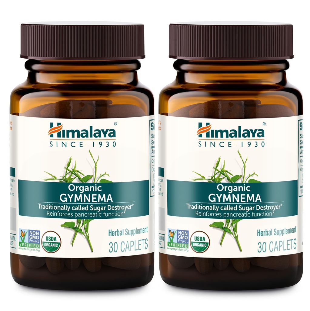 Himalaya Organic Gymnema Sylvestre – Herbal Glicose Metabolismo Suporte - USDA Organic, Non-GMO, Vegan, Gluten Free, Aditive Free, 700 mg, 30 Caplets (Pacote de 2)