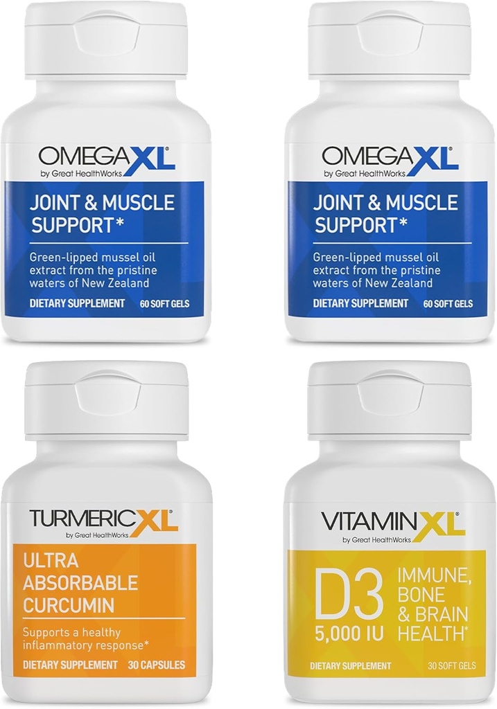 Pacote de suporte imunológico OmegaXL - (2) 60 Count + TurmericXL + VitaminaXL D3 - para apoiar a saúde imune ideal (Pacote de 4)