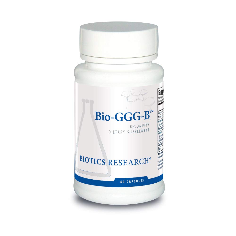 Biotics Research Bio GGG B, B Complexo, formas bioquímicamente ativadas de vitaminas B, Thiamin, Riboflavina, Niacin, B6, B12, Folato Produzir Energia, Otimizar humor positivo, Saúde Cardiovascular 60 Cápsula