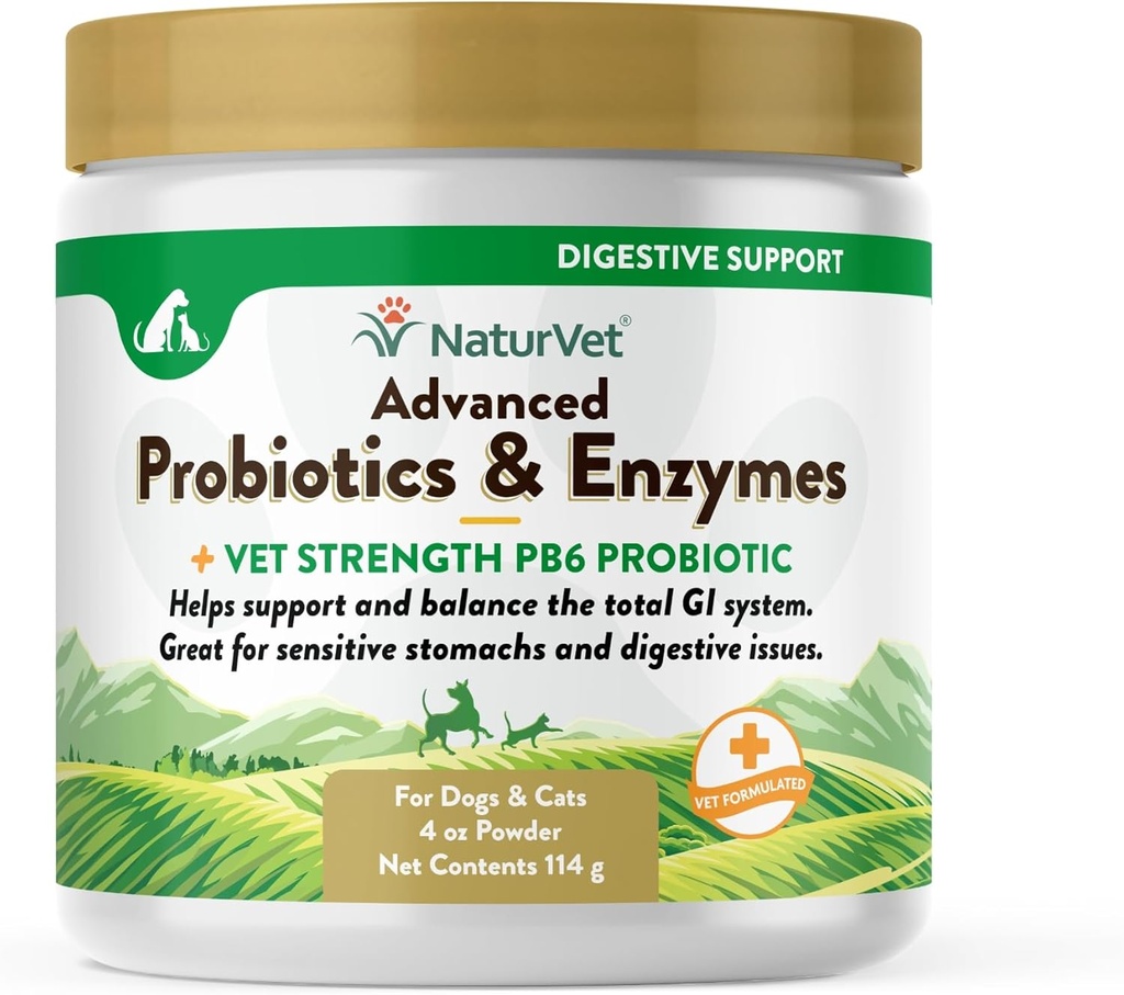 NaturVet – Probióticos e Enzimas Avançadas - Mais força de Vet PB6 Probiótica □ Suporta e Equilibra Animais de estimação com Estômagos Sensíveis e Questões Digestivas