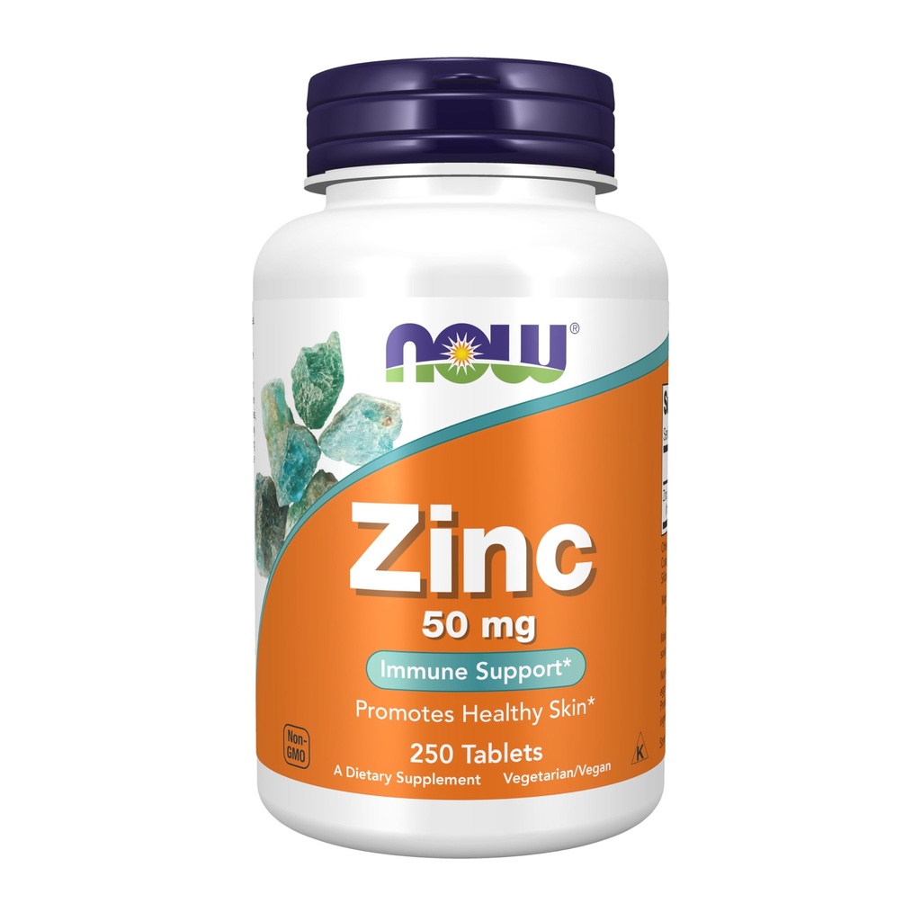 Now Foods Supplements, Zinco (Gluconato de Zinco) 50 mg, Suporta Funções de Enzima*, Suporte Imune*, 250 Comprimidos