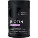 Sports Research® Biotin 10.000mcg com óleo de coco orgânico - Biotin (Vitamina B7) para a pele saudável e suporte de cabelo * - para mulheres e homens - Vegan, Não-GMO, Gluten & Soy-Free - 30 Veggie Softgels
