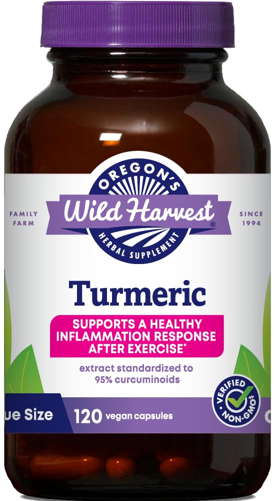 Oregon's Wild Harvest Turmeric 120 Vegan Cápsulas Orgânicas Curcuminóides Turmeric com pimenta preta para melhor absorção Suporta uma inflamação saudável resposta e saúde conjunta