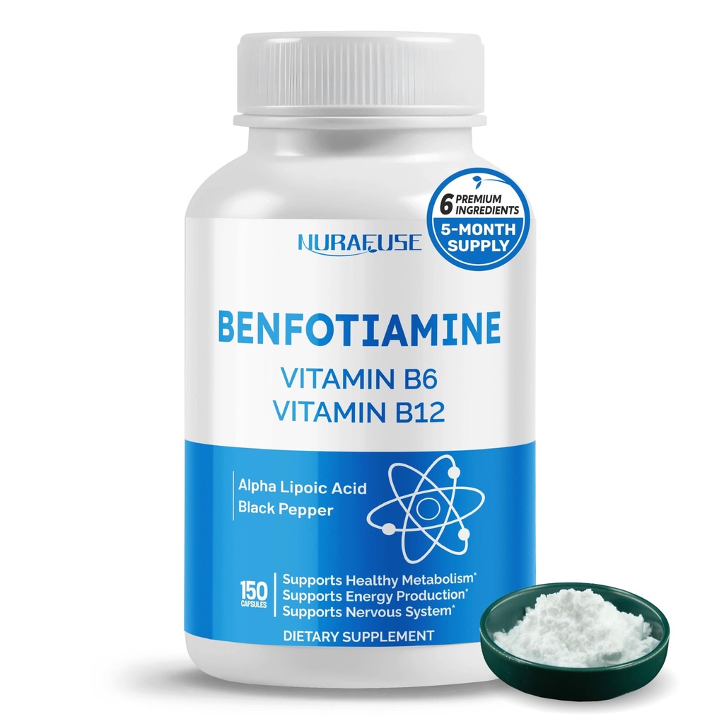 Benfotiamina lipossomal com Vitamina B6, Vitamina B12, Ácido Alfa Lipóico, Curcumina - Suporte Metabolismo Saudável, Níveis de Energia- Feito e Testado nos EUA