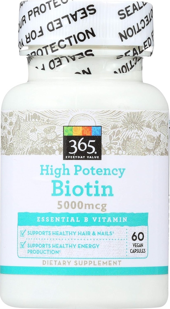 365 por mercado inteiro de alimentos, alta potência biotina 5000mcg, 60 ct