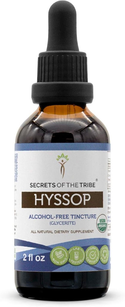 Hyssop USDA Orgânico Extrato Livre de Álcool, Drops de Ervas de Alta Potência (Hyssopus officinalis)