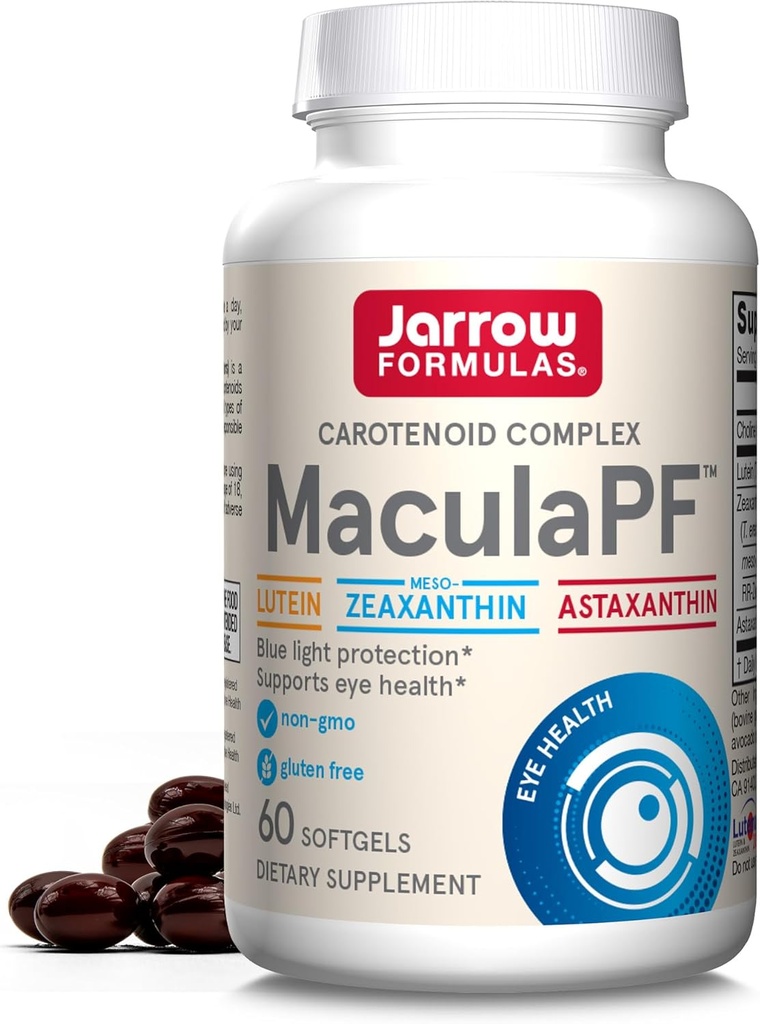 Jarrow Formulas® MaculaPF Complexo Carotenóide, Suplemento dietético, Suporta Saúde Ocular, 60 Softgels, até 60 dias de fornecimento