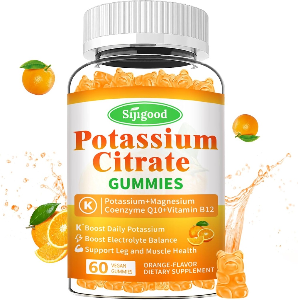 Pastilhas de citrato de potássio – Suplemento de potássio de alta potência para a saúde muscular, alívio do cãibra perna, equilíbrio eletrolítico – Vegan, Não-GMO, Sem glúten, sabor laranja, 60 contagem