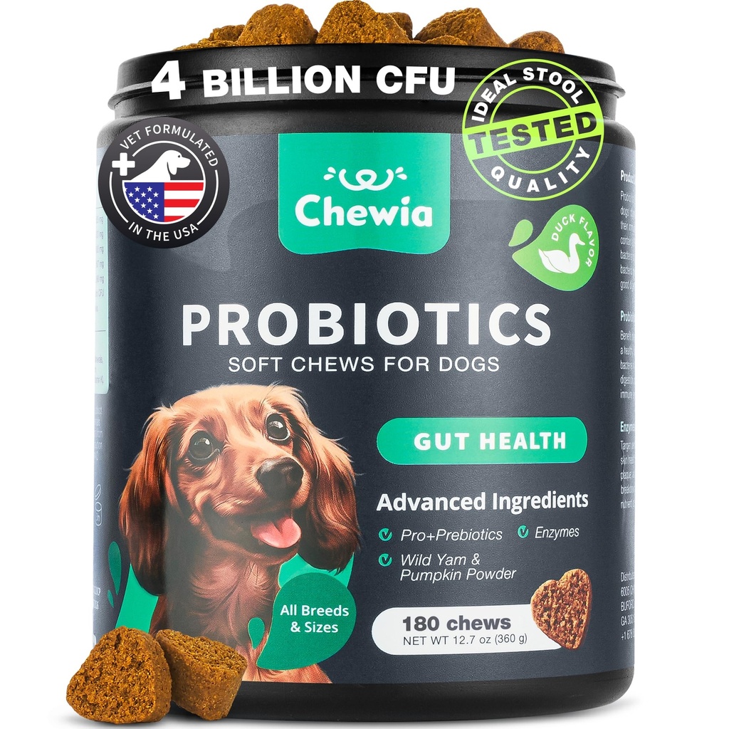 Probióticos para cães Gut Saúde, Digestão, Imunidade, Equilíbrio de Levedura, Pele Comichão, Apoio Alergias - Dog Probiótico Mastiga com Enzimas Digestivas para Gut Flora- Doces macios com Pumpkin e Levedo em pó