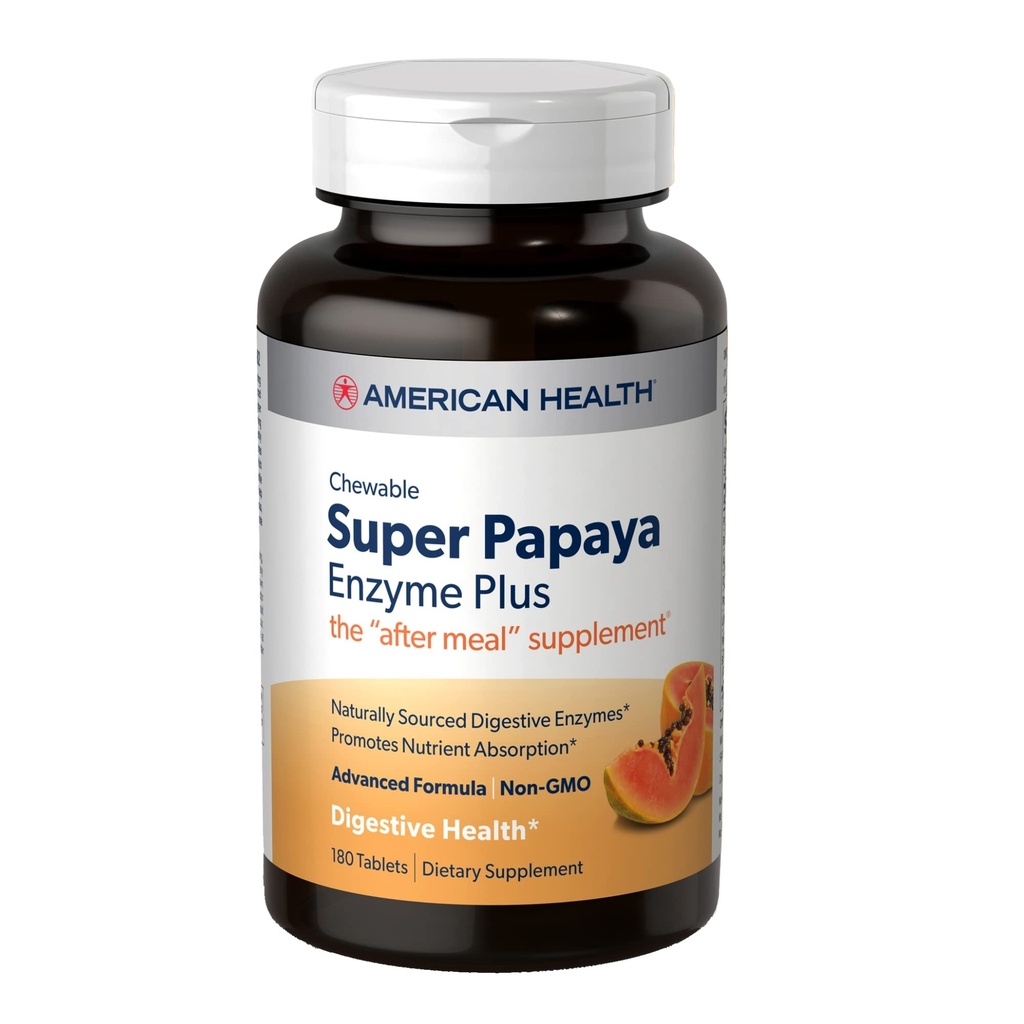 American Health Super Papaya Enzime Plus - 180 Comprimidos Mastigáveis - O Suplemento pós-meal - Não-GMO - 60 Servings